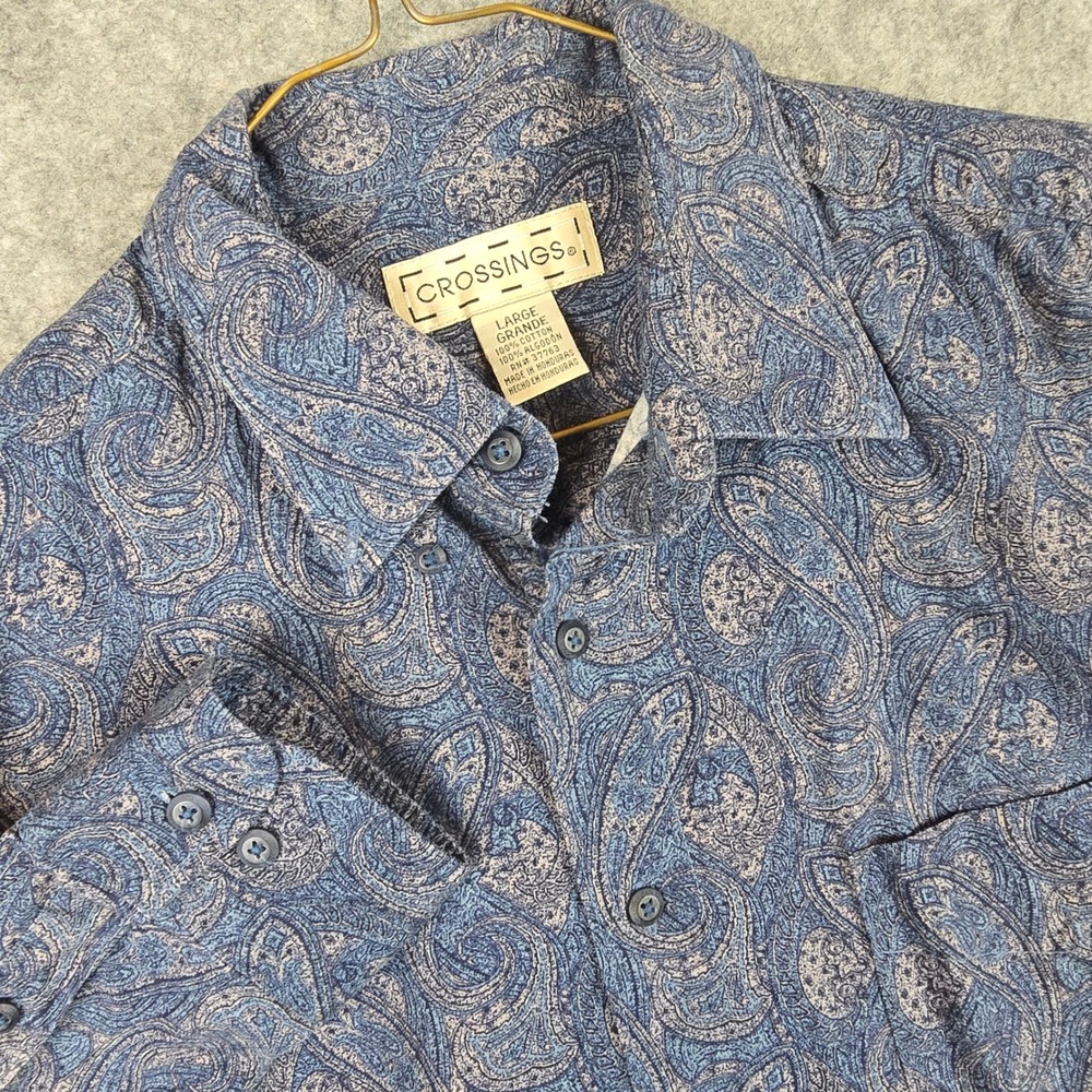 Crossings Paisley Shirt Mens Large Blue Grey All Over Print Vintage Cotton